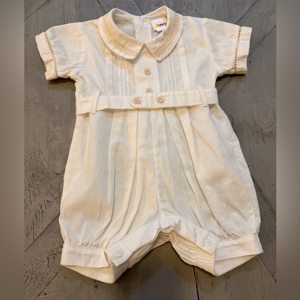 Karela Kids Cream Boys Columbian Romper/bubble size 12m EUC 100% cotton